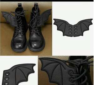Bat Boot Wings Black Faux Leather Gothic Whimsygoth Decorations Shoe Ornaments